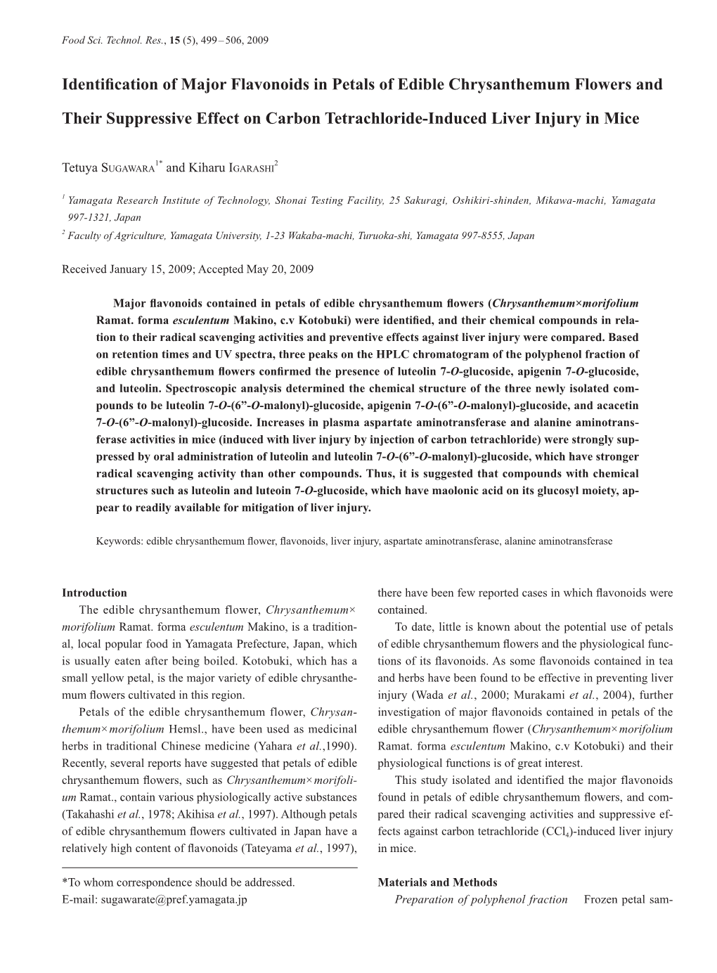 Identification of Major Flavonoids in Petals of Edible Chrysanthemum Flowers And