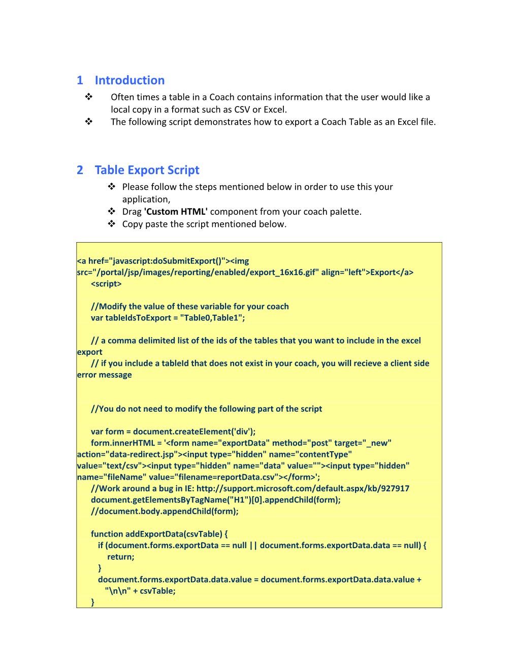 V the Following Script Demonstrates How to Export a Coach Table As an Excel File