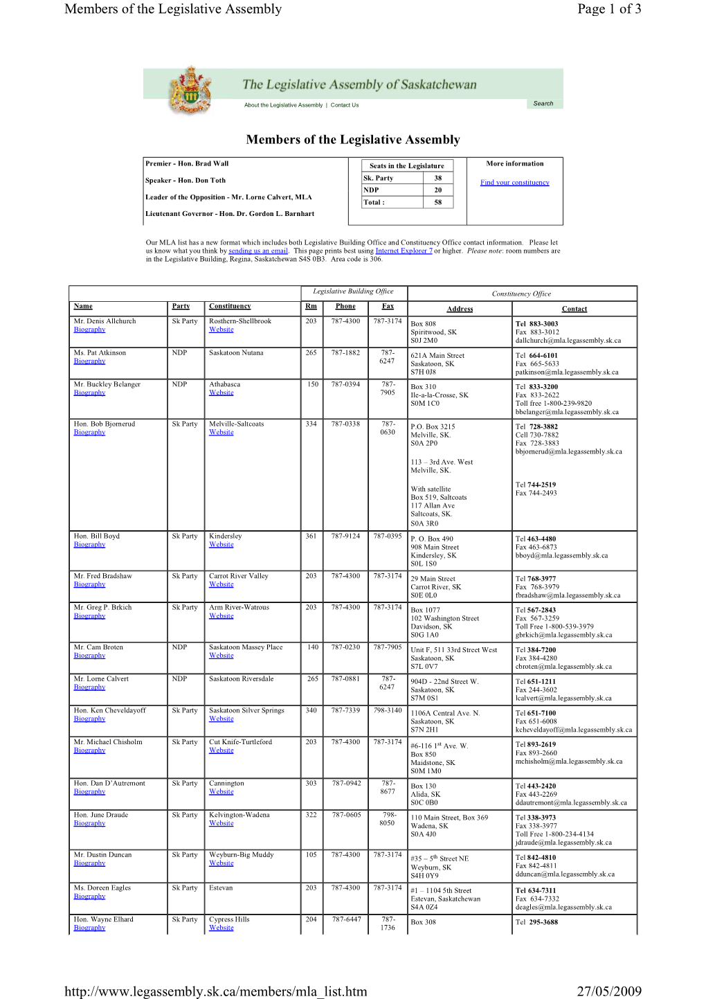 Members of the Legislative Assembly Page 1 of 3