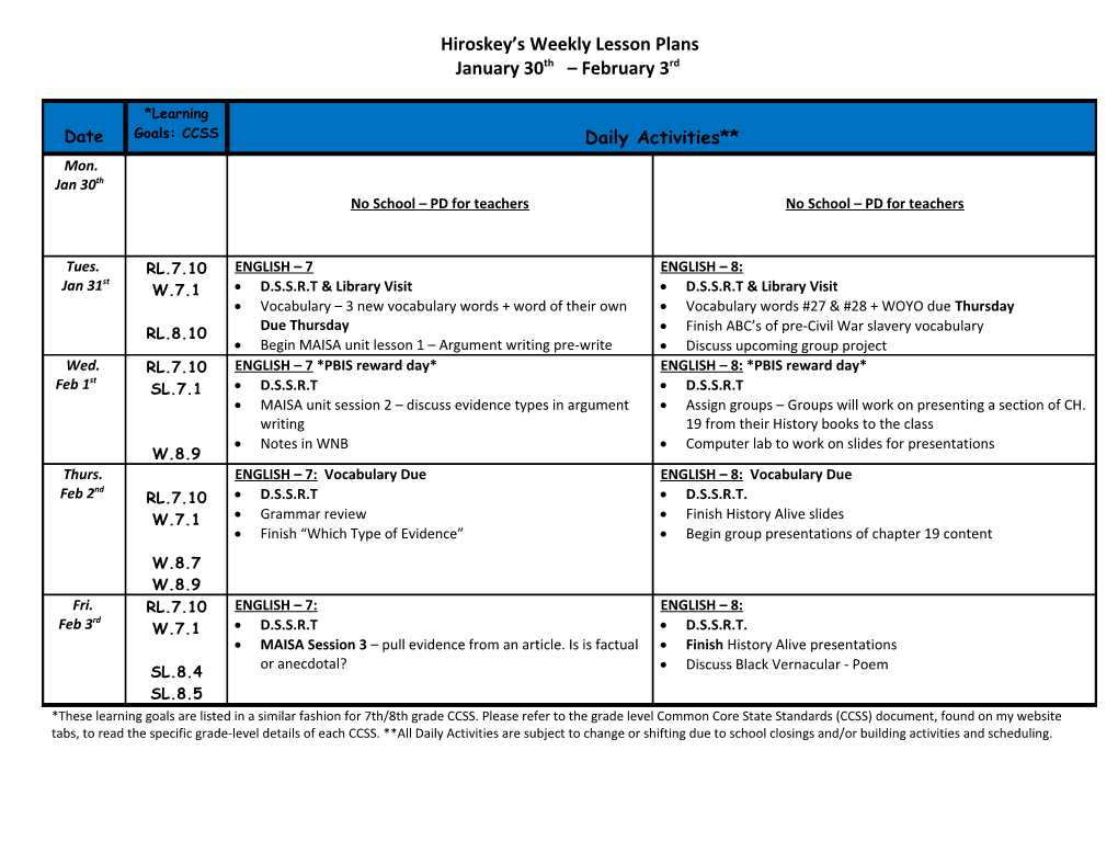 Hiroskey S Weekly Lesson Plans s1