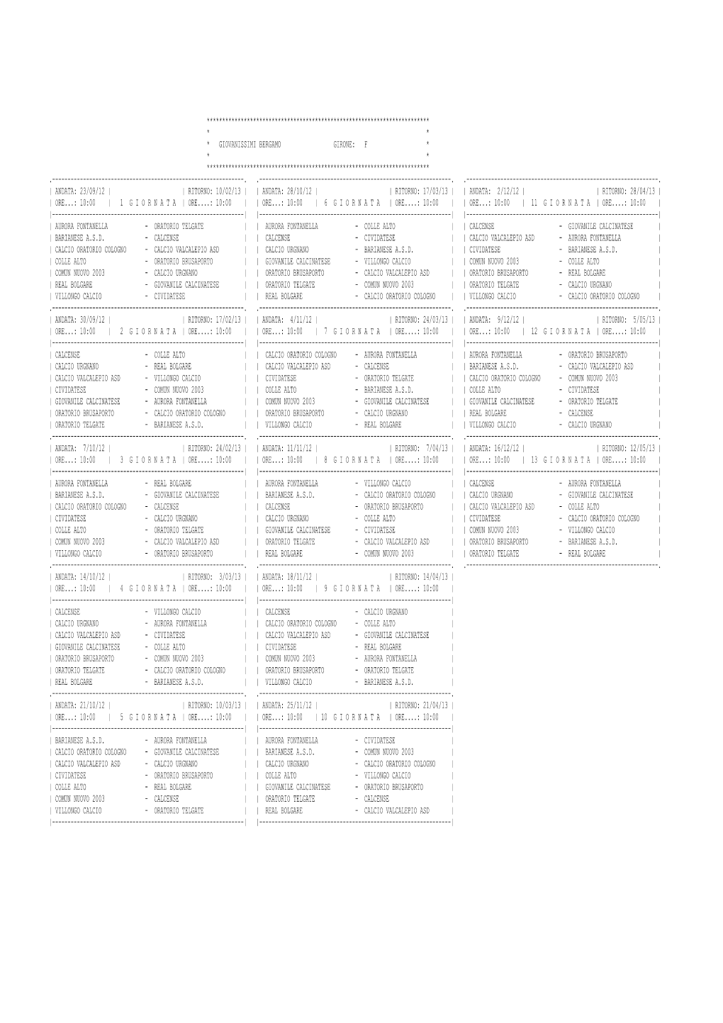 Giovanissimi Bergamo Girone: F * * * ************************************************************************
