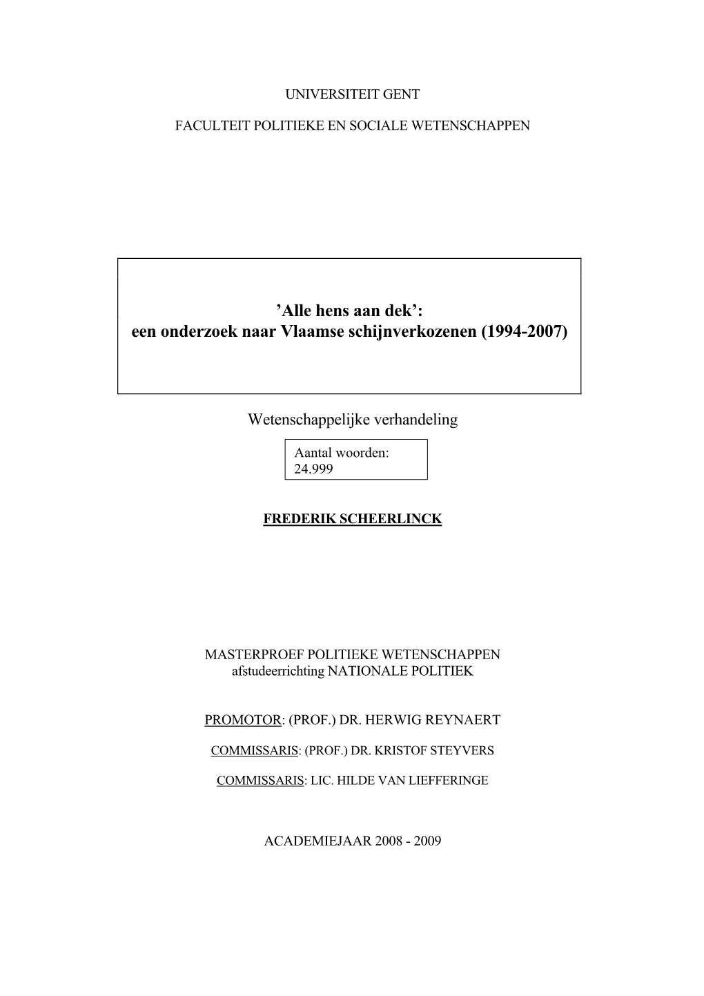 Een Onderzoek Naar Vlaamse Schijnverkozenen (1994-2007)