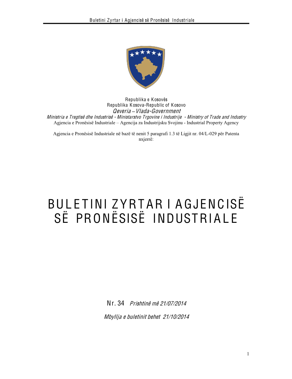 Buletini Zyrtar I Agjencisë Së Pronësisë Industriale