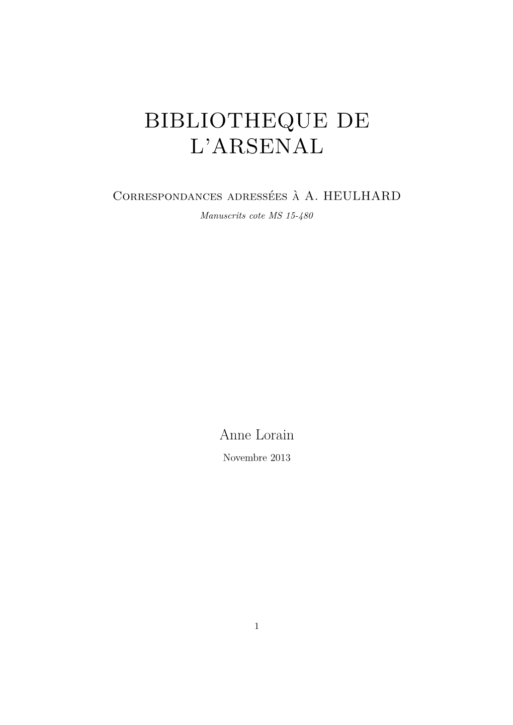 Bibliotheque De L'arsenal