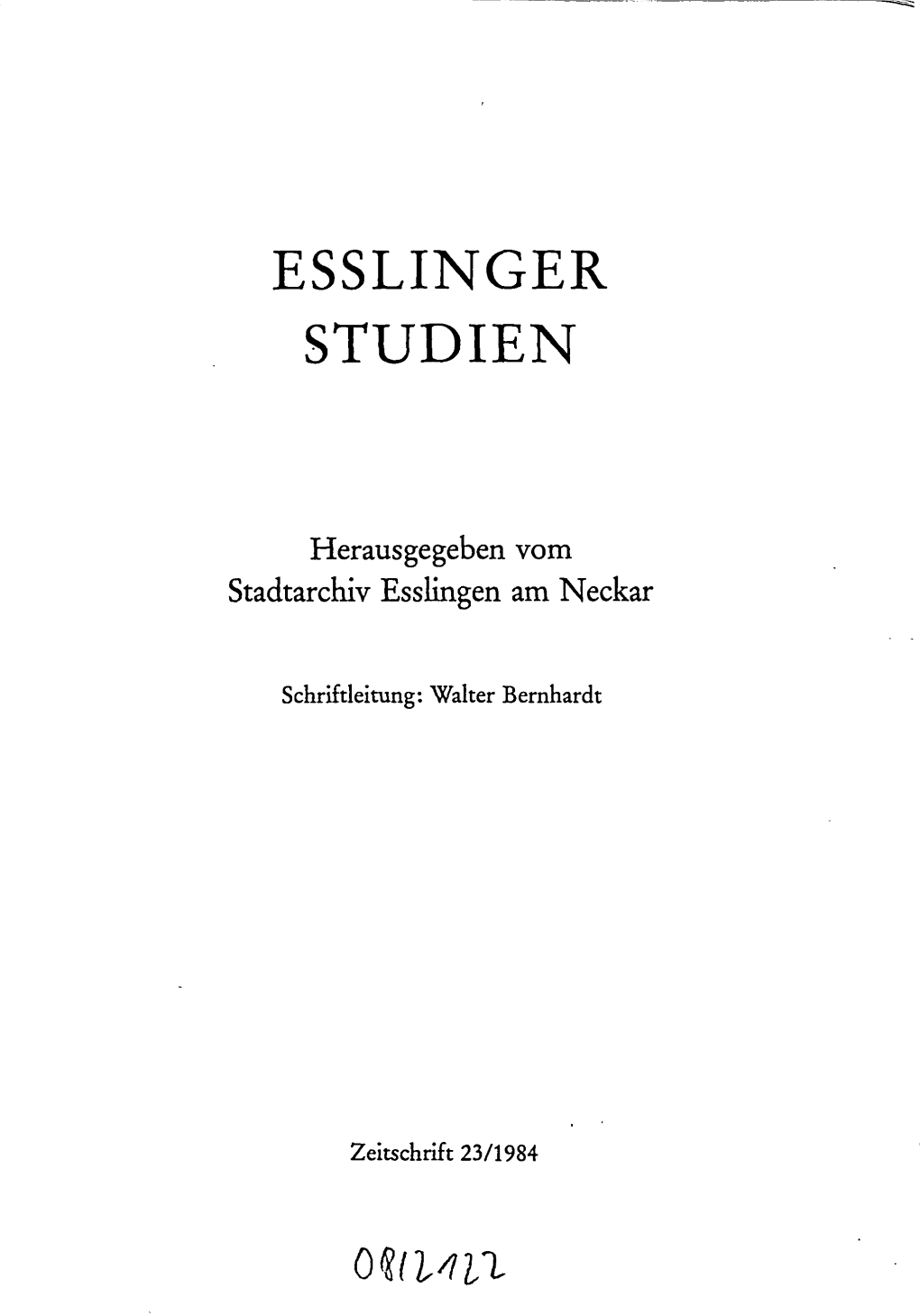 Herausgegeben Vom Stadtarchiv Esslingen Am Neckar