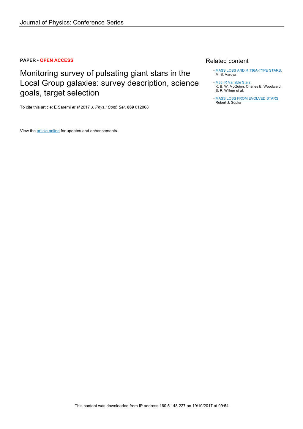 Monitoring Survey of Pulsating Giant Stars in the M