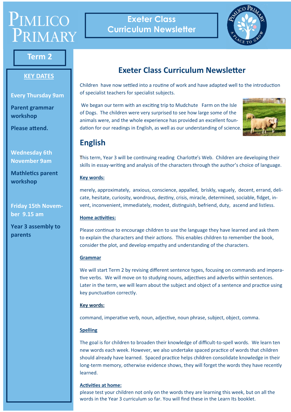 Exeter Class Curriculum Newsletter English Term 2