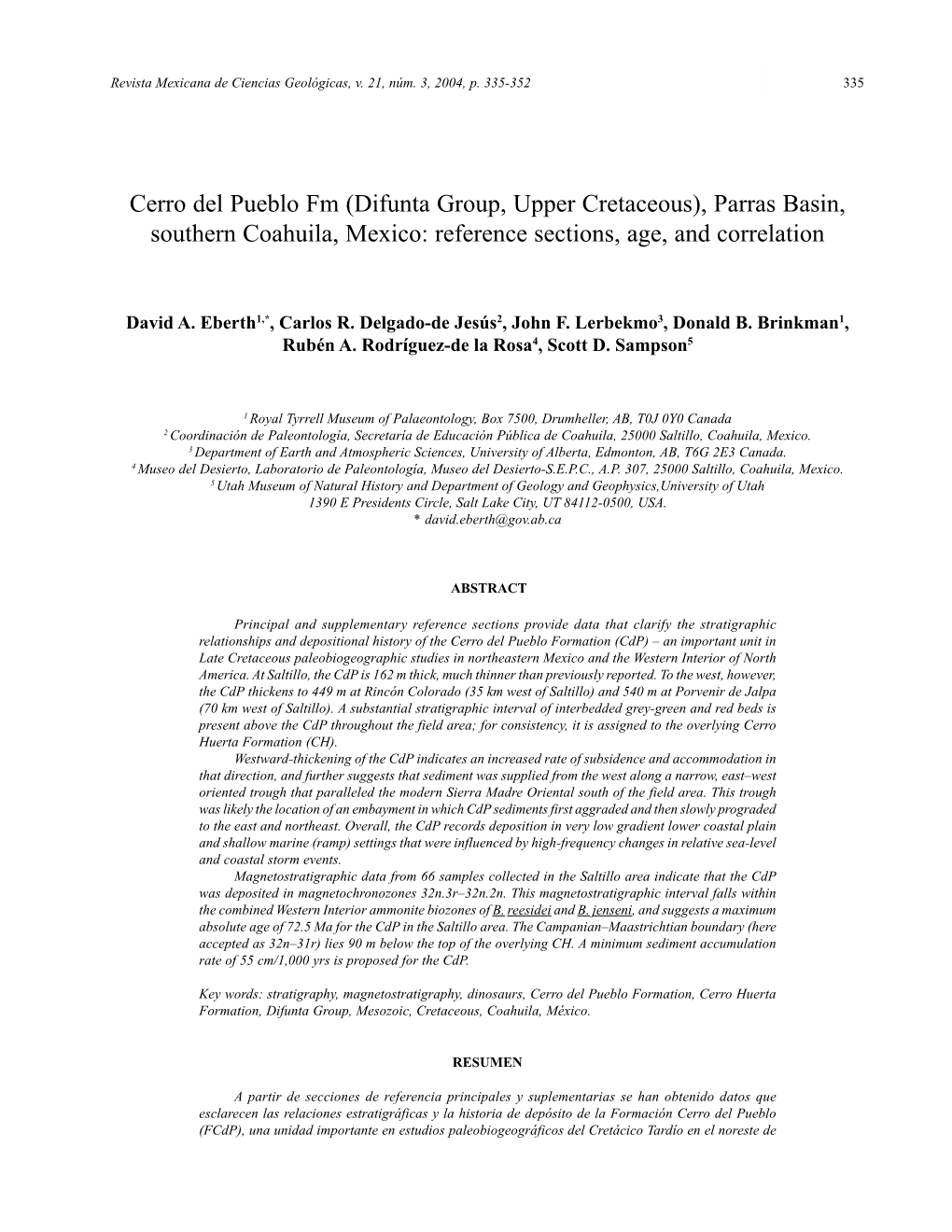 Cerro Del Pueblo Fm (Difunta Group, Upper Cretaceous), Parras Basin, Southern Coahuila, Mexico: Reference Sections, Age, and Correlation