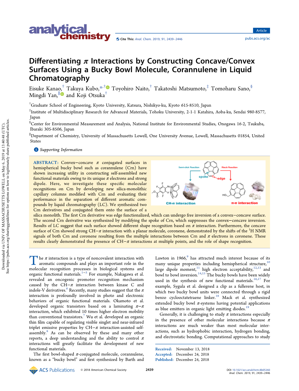 Differentiating Π Interactions by Constructing Concave/Convex Surfaces Using a Bucky Bowl Molecule, Corannulene in Liquid Chrom