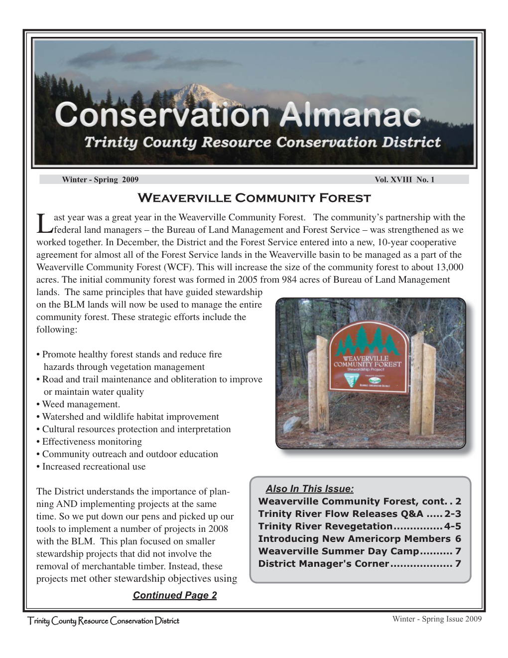 Weaverville Community Forest Ast Year Was a Great Year in the Weaverville Community Forest