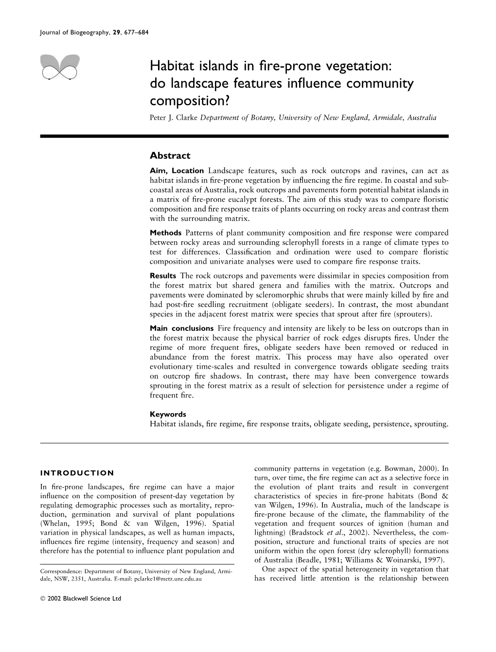 Habitat Islands in Fire-Prone Vegetation: Do Landscape Features