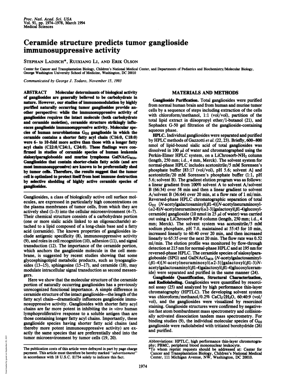 Ceramide Structure Predicts Tumor Ganglioside Immunosuppressive