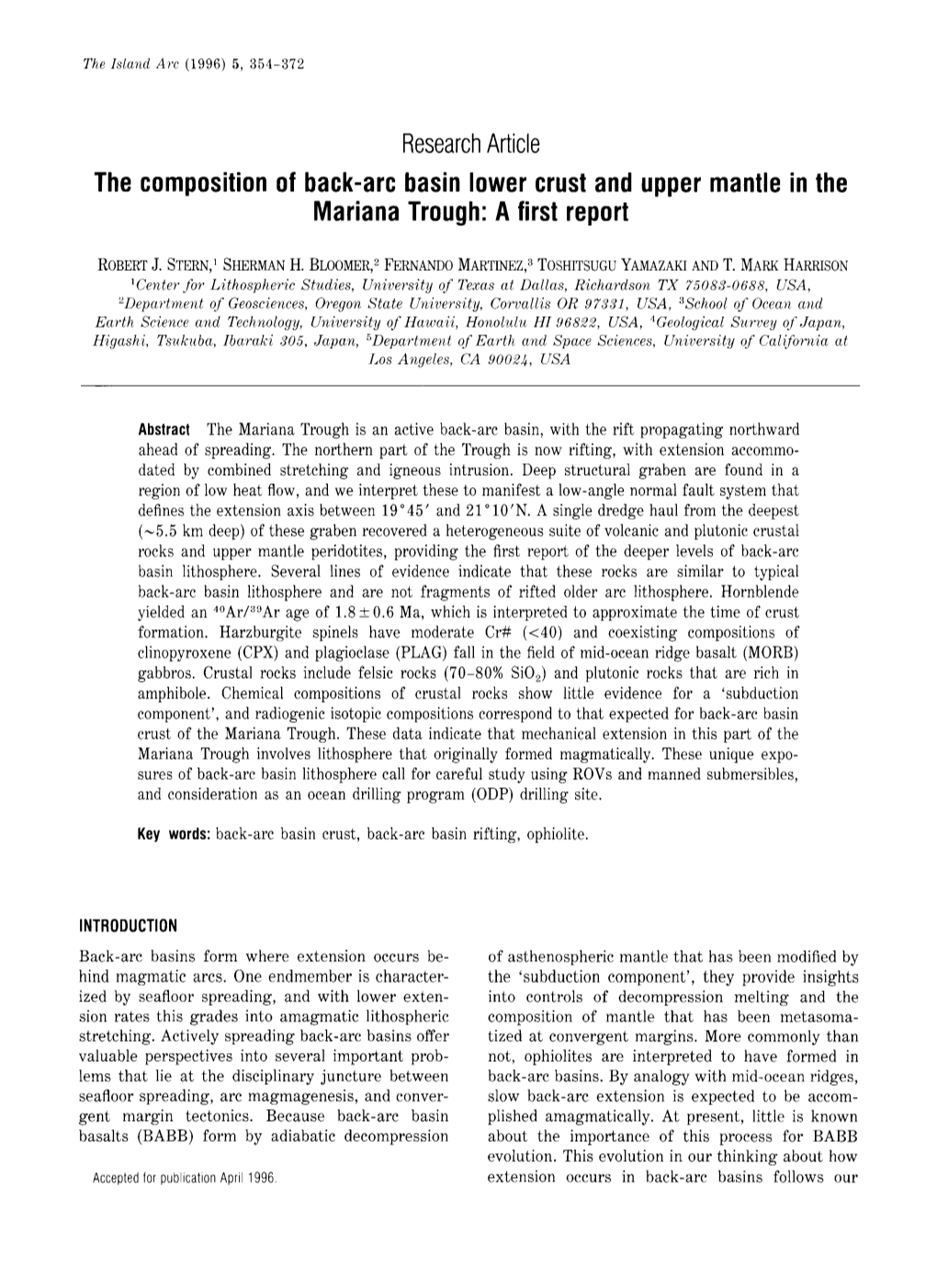 The Composition of Back-Arc Basin Lower Crust and Upper Mantle in the Mariana Trough: a First Report