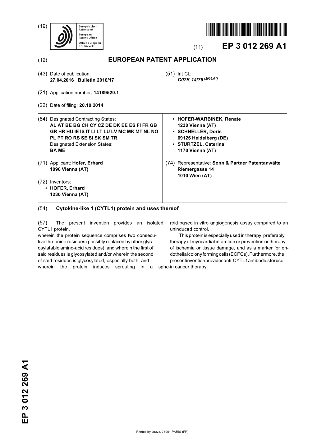 Cytokine-Like 1 (CYTL1) Protein and Uses Thereof