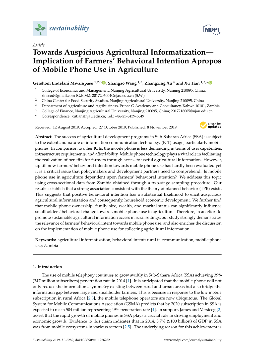 Implication of Farmers' Behavioral Intention Apropos of Mobile