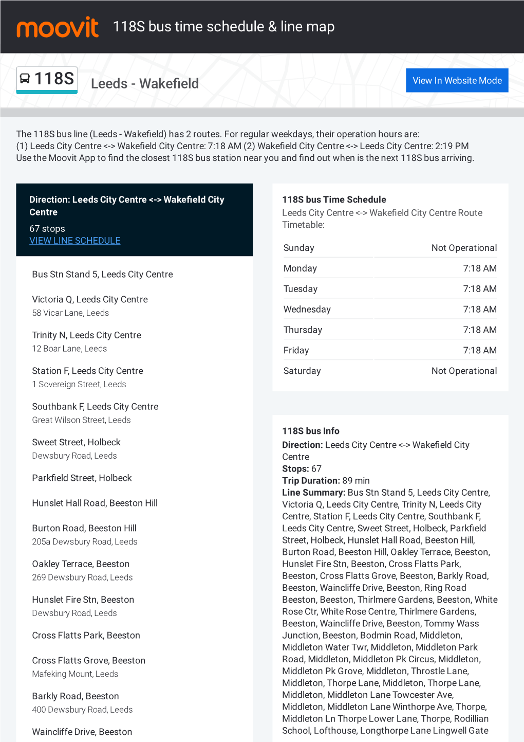 118S Bus Time Schedule & Line Route