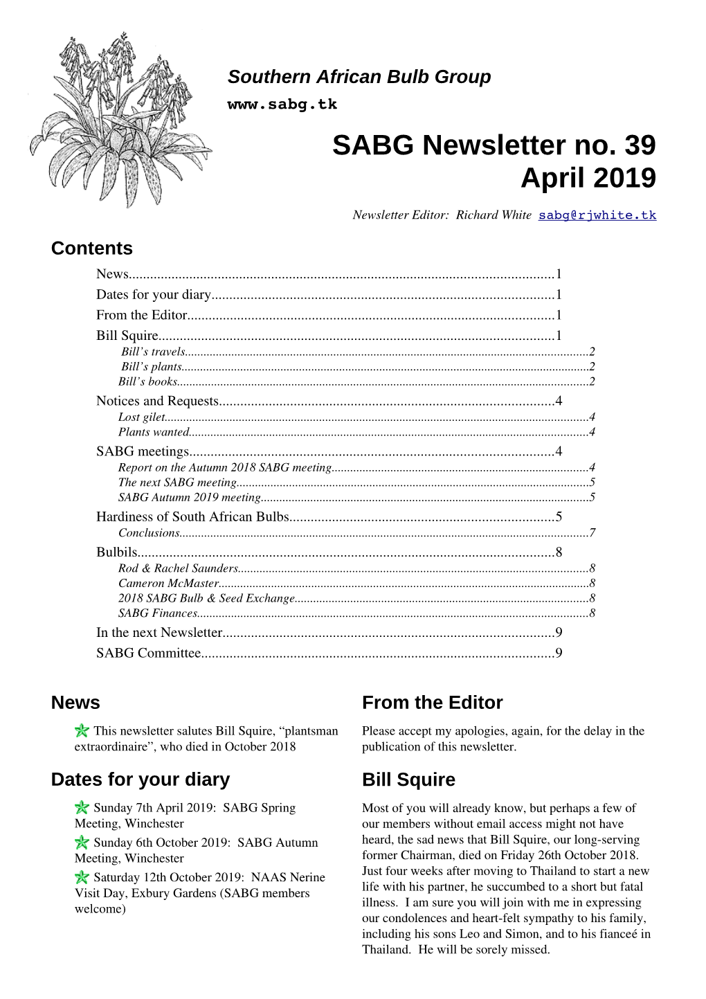 SABG Newsletter No. 39 April 2019