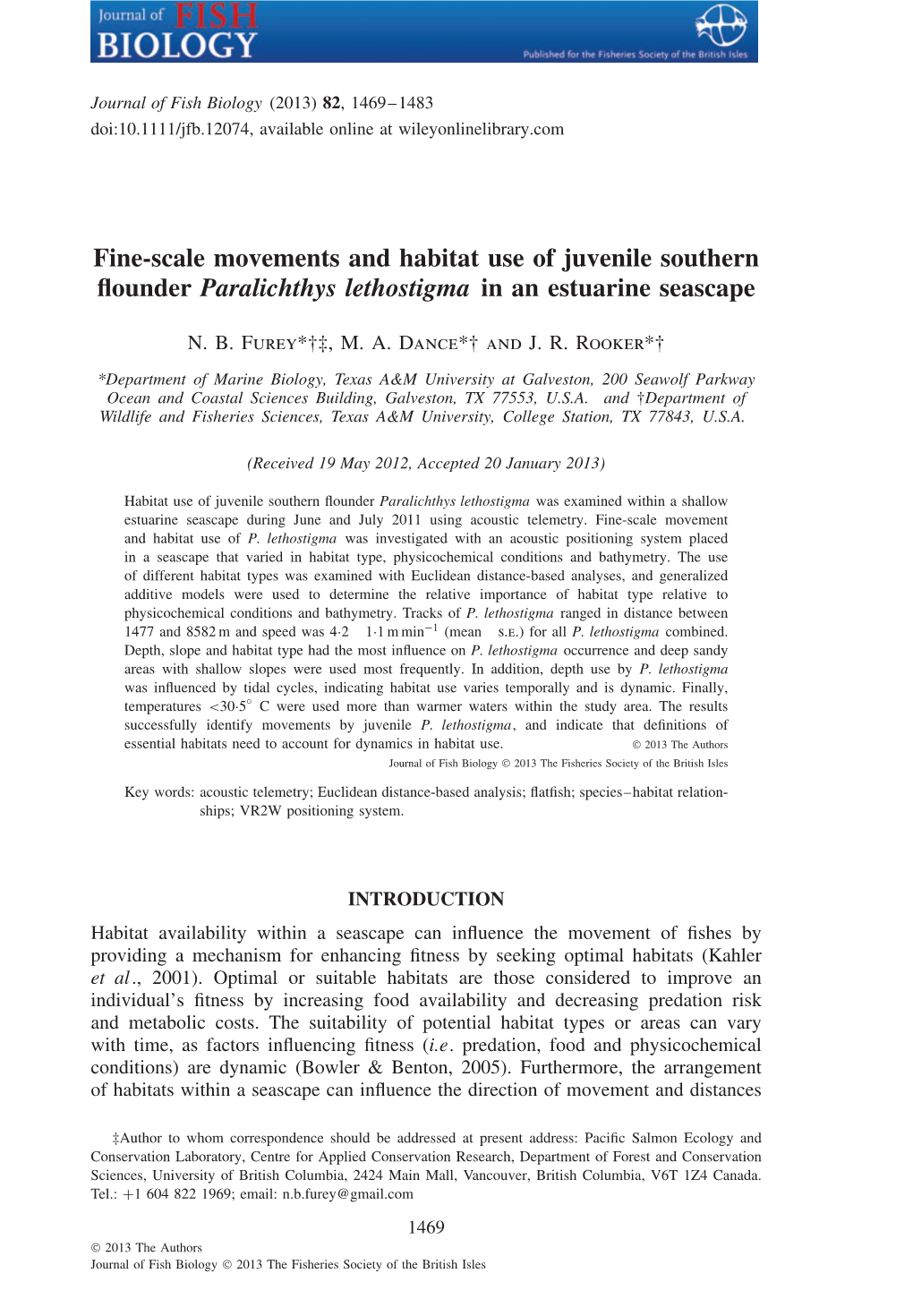 Fine-Scale Movements and Habitat Use of Juvenile Southern Flounder