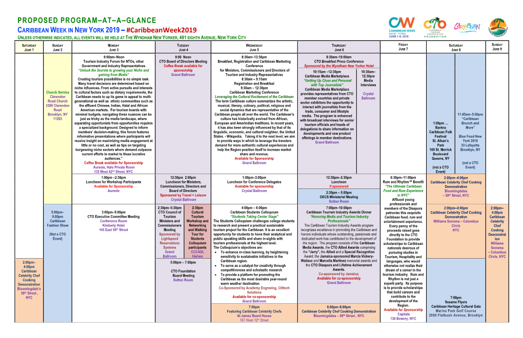 Proposed Program–At–A–Glance Caribbean Week In