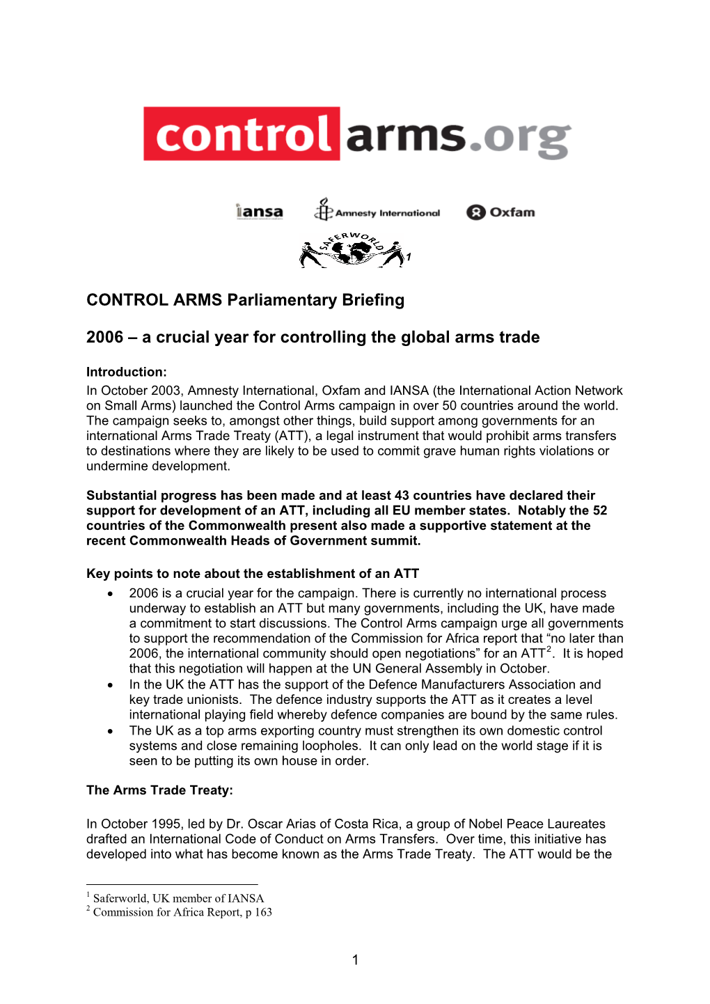 CONTROL ARMS Parliamentary Briefing