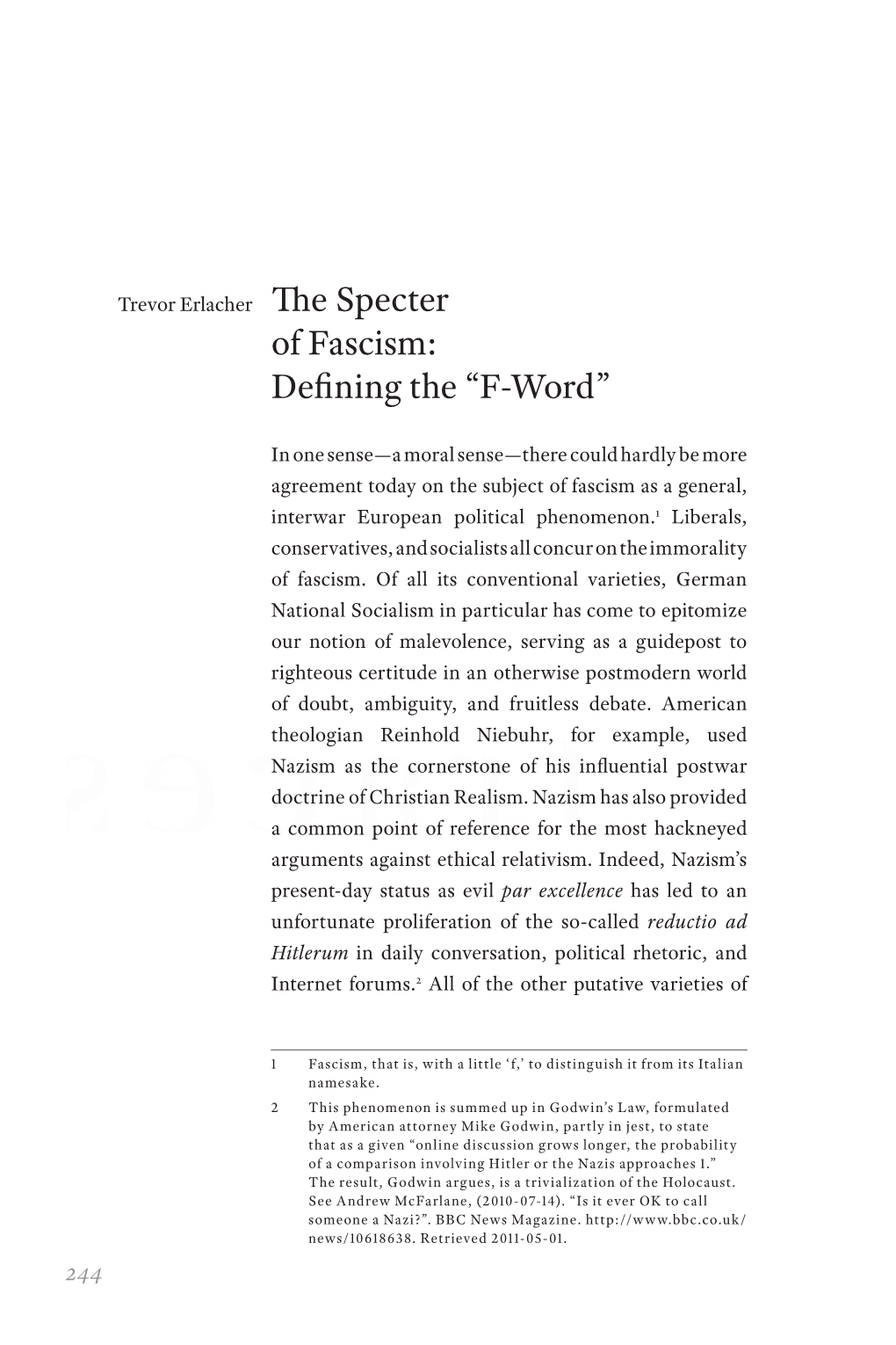 The Specter of Fascism: Defining the “F-Word”