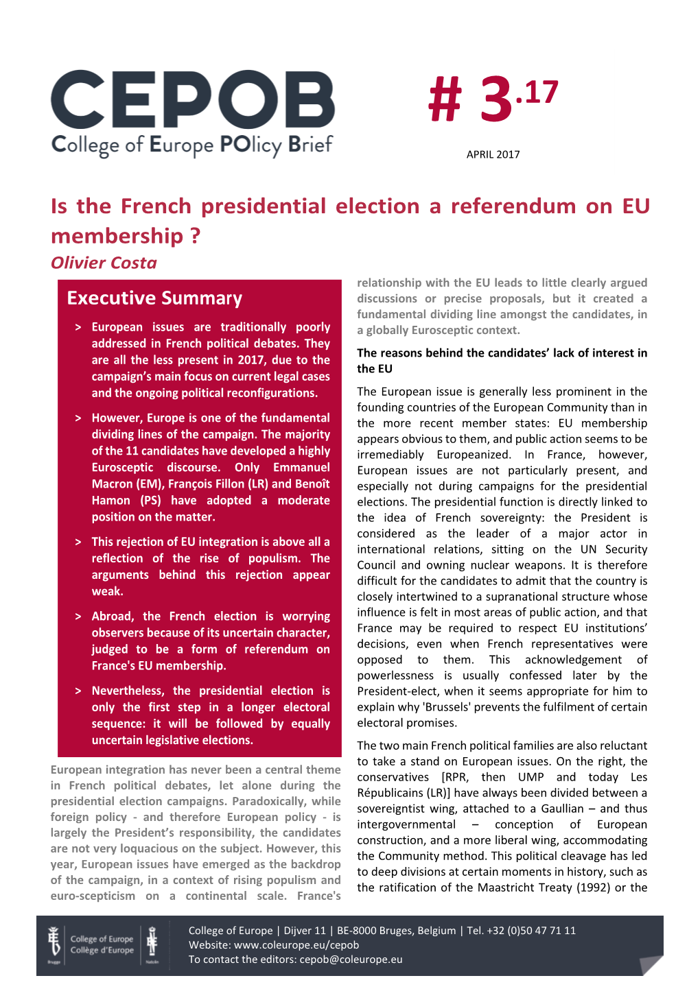 Is the French Presidential Election a Referendum On