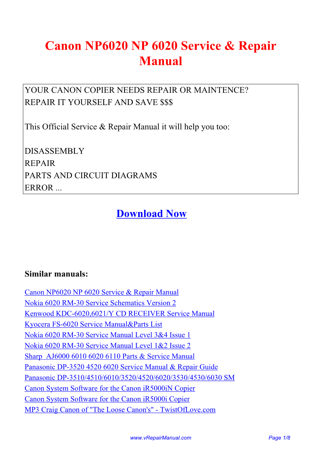 Canon NP6020 NP 6020 Service & Repair Manual