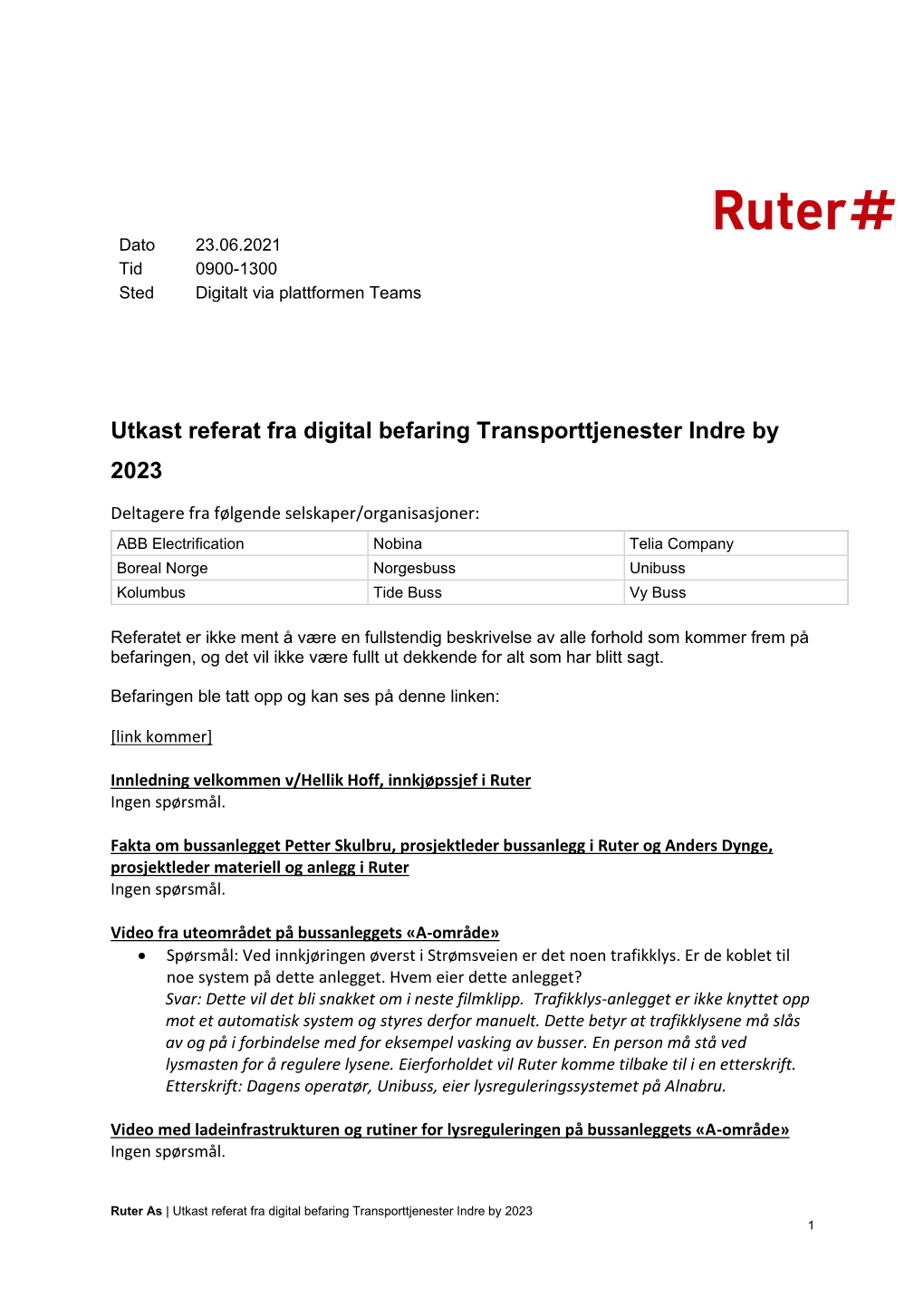 Utkast Referat Fra Digital Befaring Transporttjenester Indre by 2023