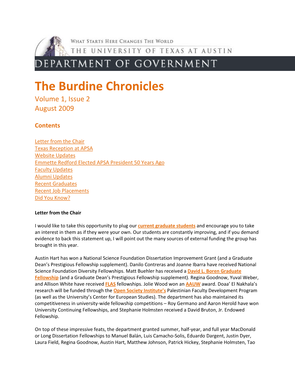 The Burdine Chronicles Volume 1, Issue 2 August 2009