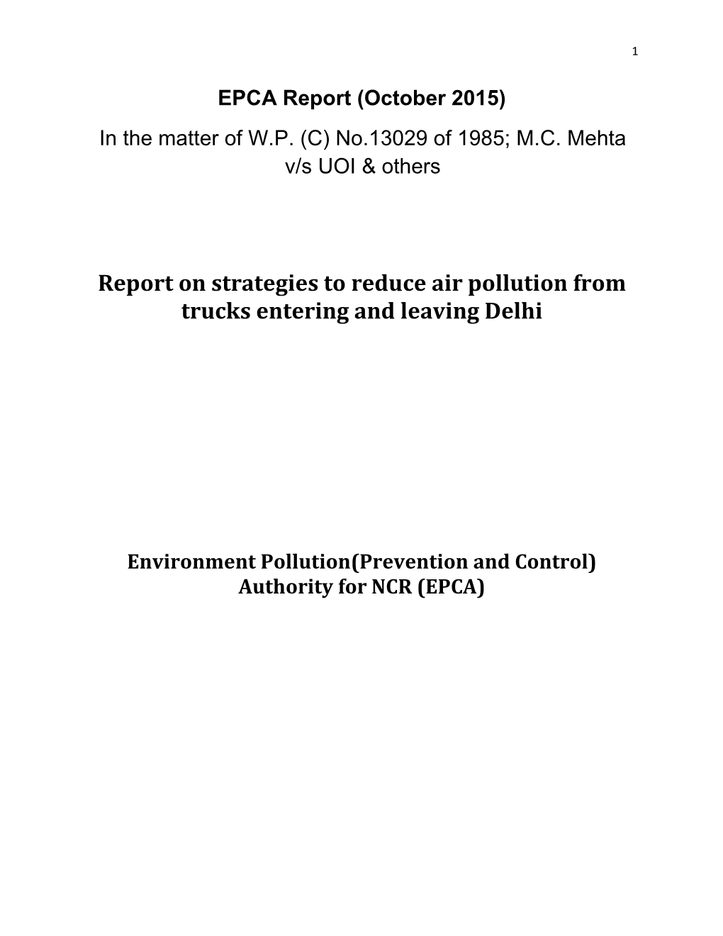 EPCA Report on Strategies to Reduce Truck Pollution in Delhi