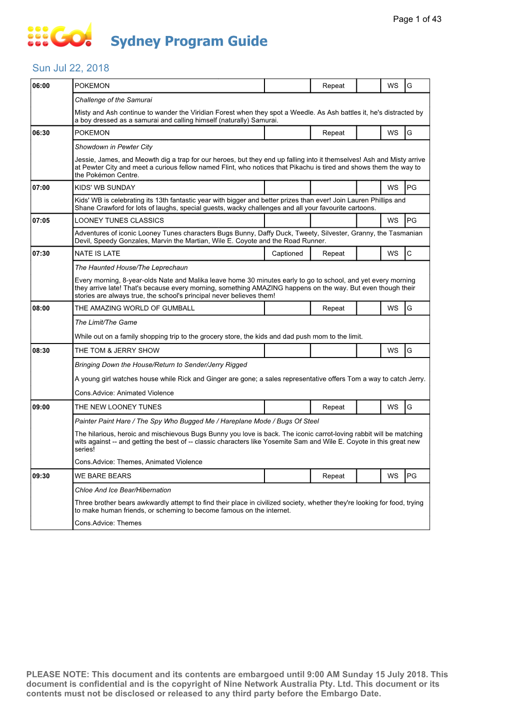 Sydney Program Guide