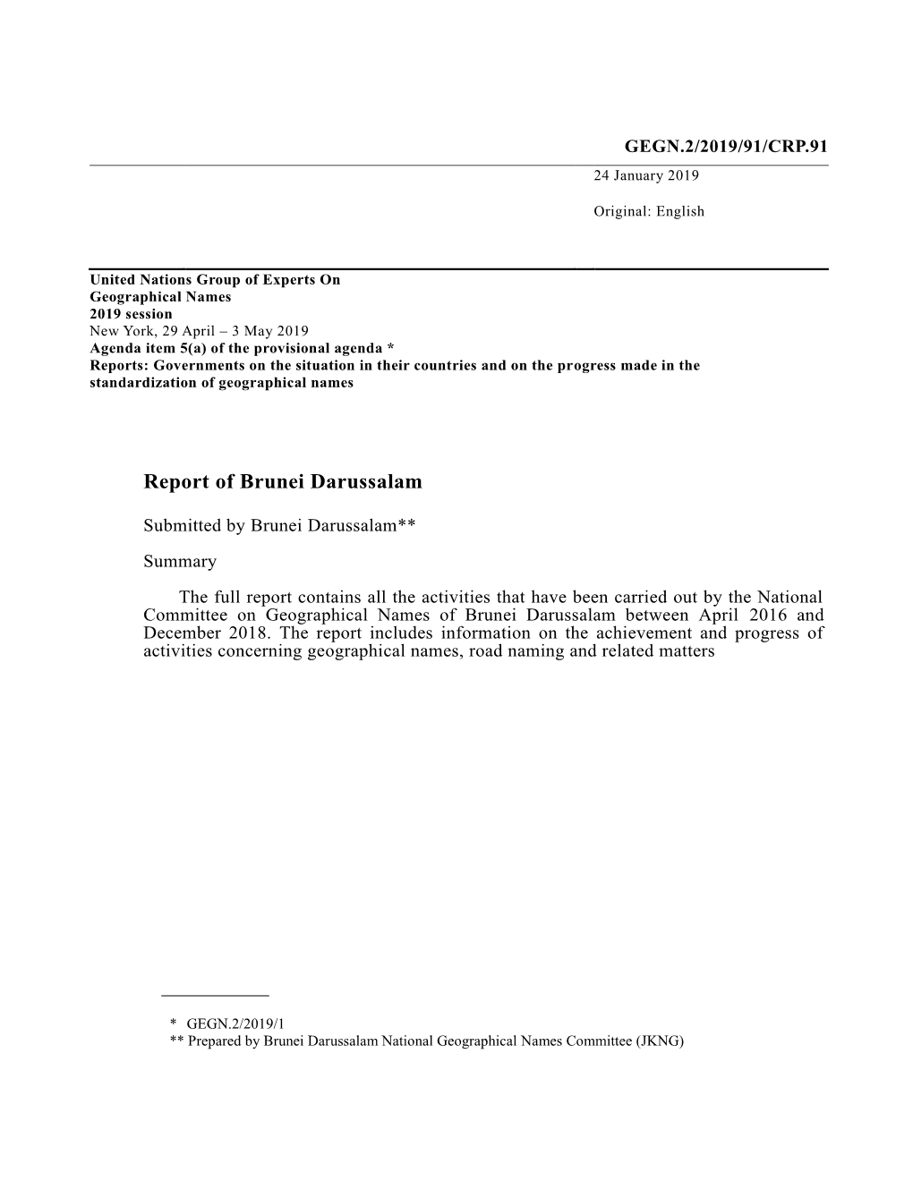 Report of Brunei Darussalam