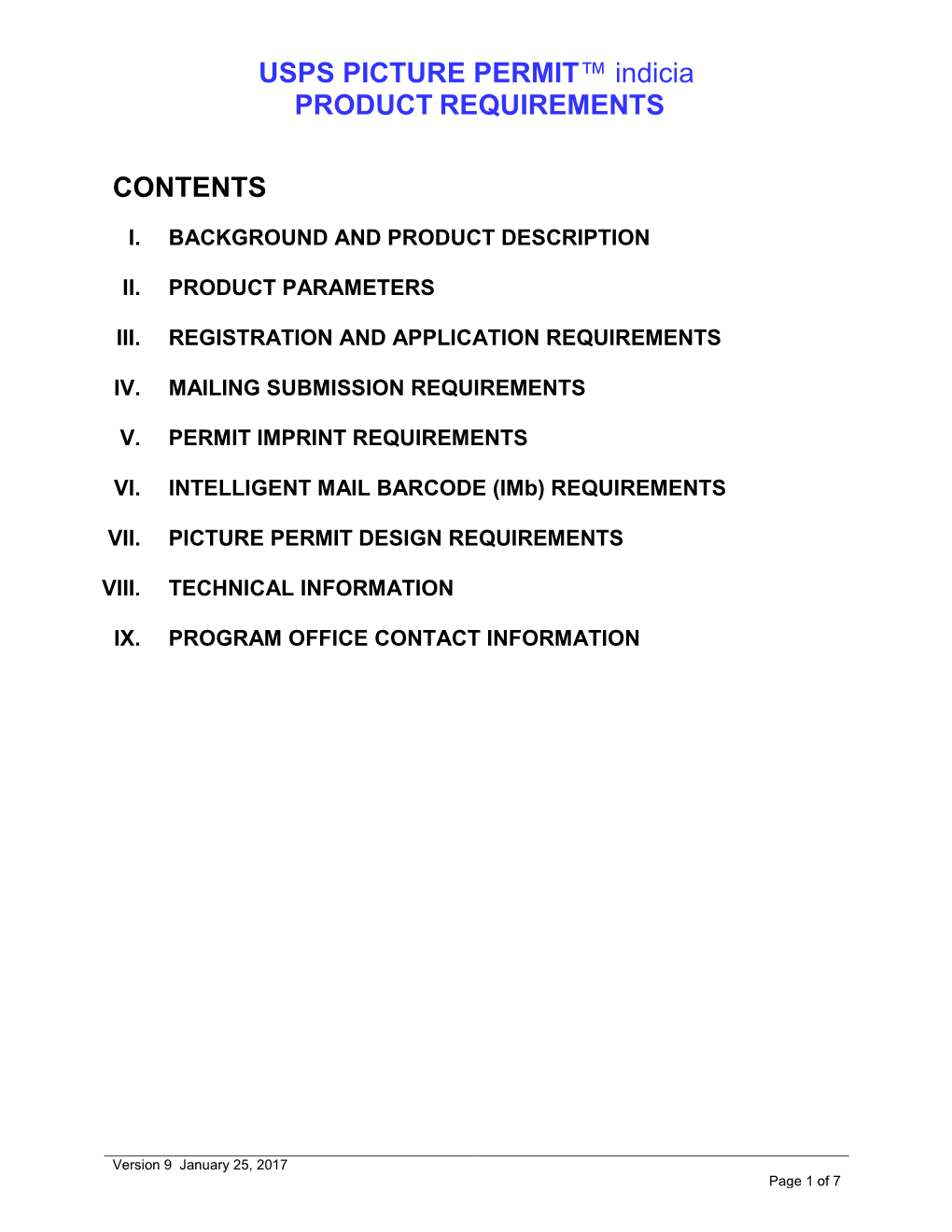 USPS PICTURE PERMIT™ Indicia PRODUCT REQUIREMENTS