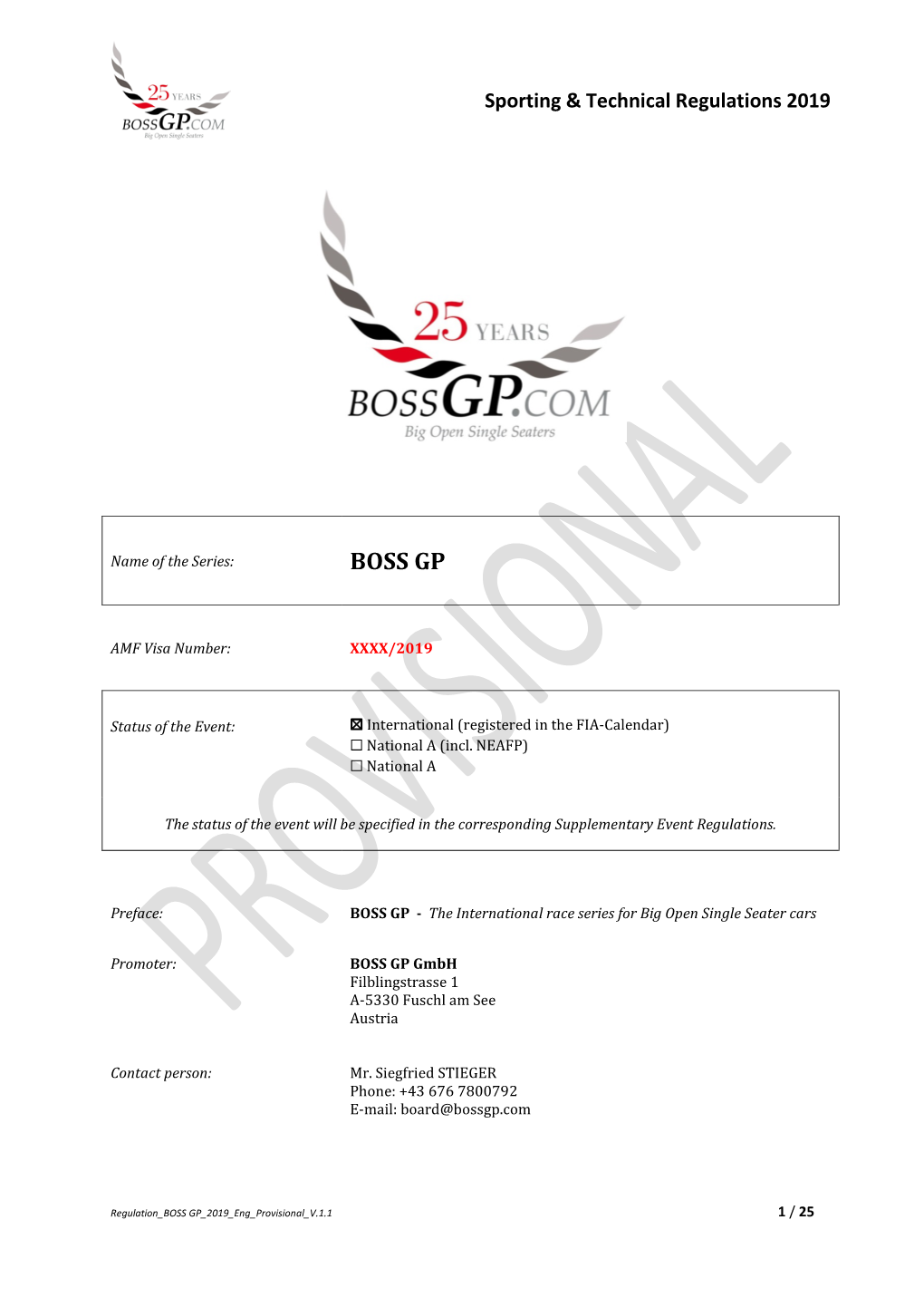 Sporting & Technical Regulations 2019