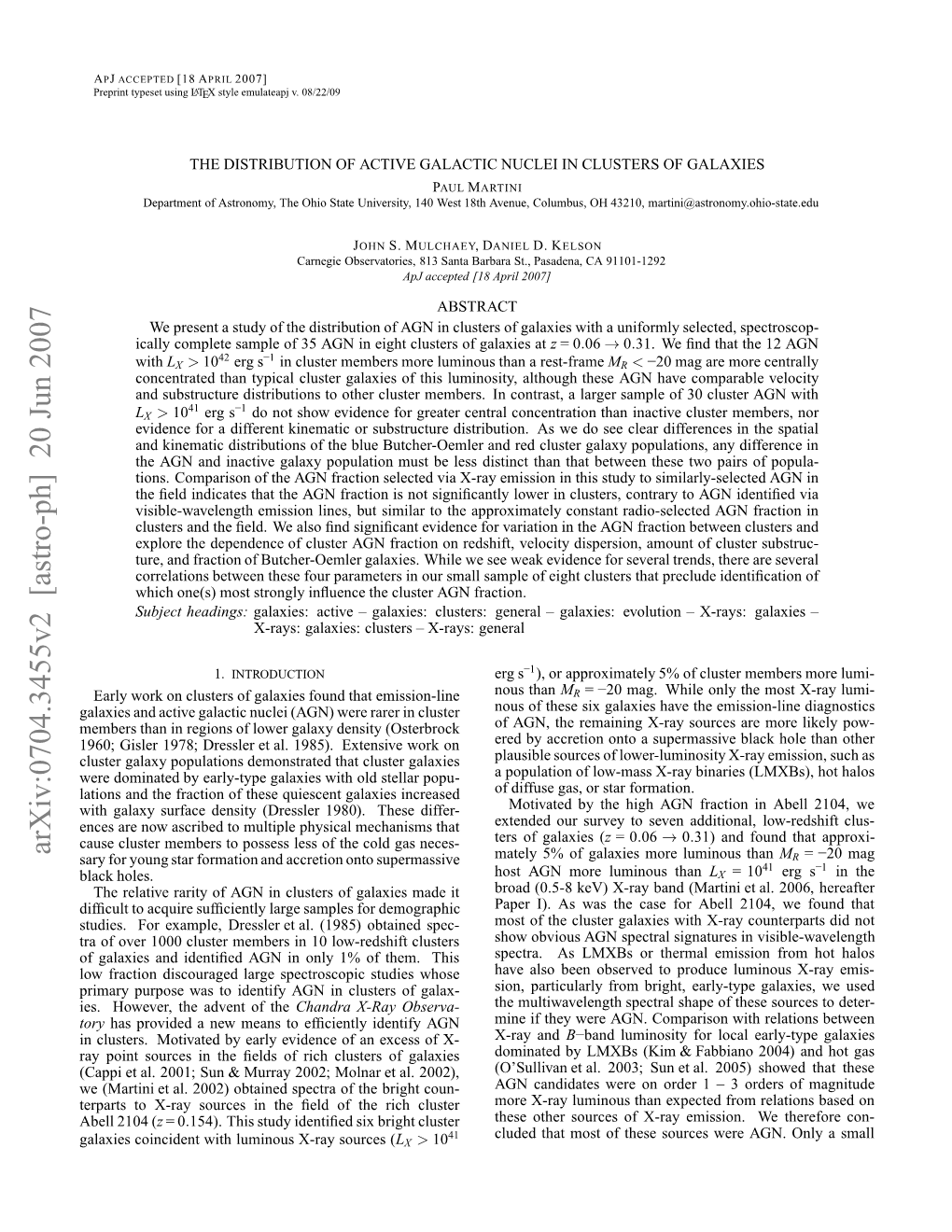 Arxiv:0704.3455V2 [Astro-Ph] 20 Jun 2007