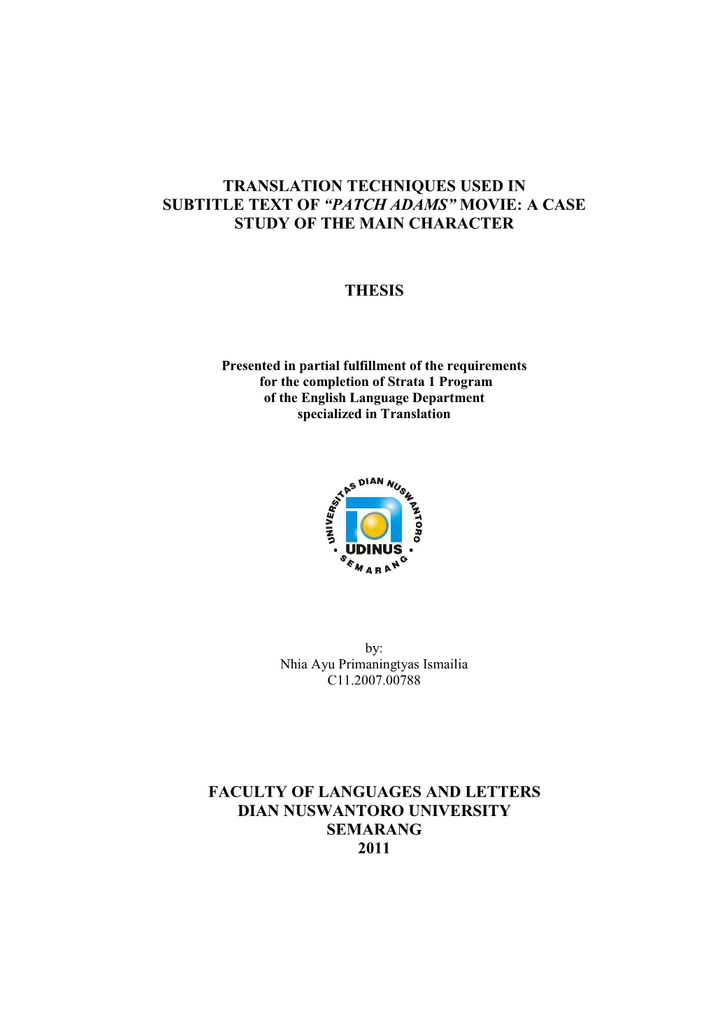 Translation Techniques Used in Subtitle Text of “Patch Adams” Movie: a Case Study of the Main Character