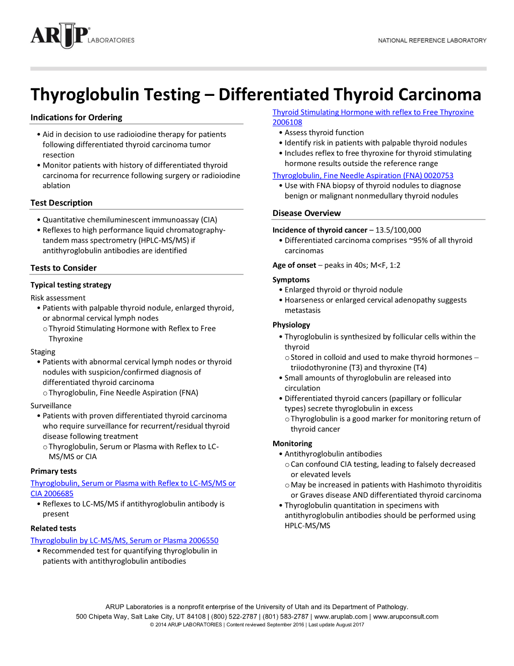 Thyroglobulin Testing – Differentiated Thyroid Carcinoma