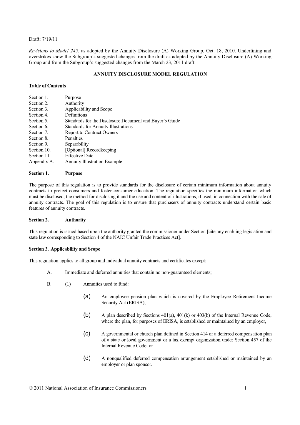 Annuity Disclosure Model Regulation