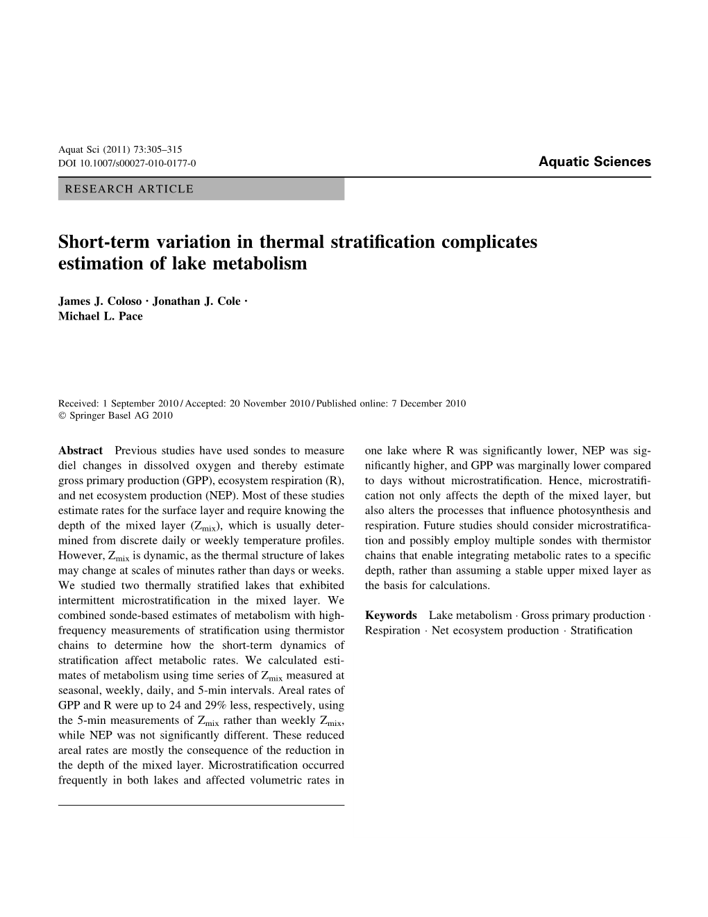 Short-Term Variation in Thermal Stratification Complicates Estimation