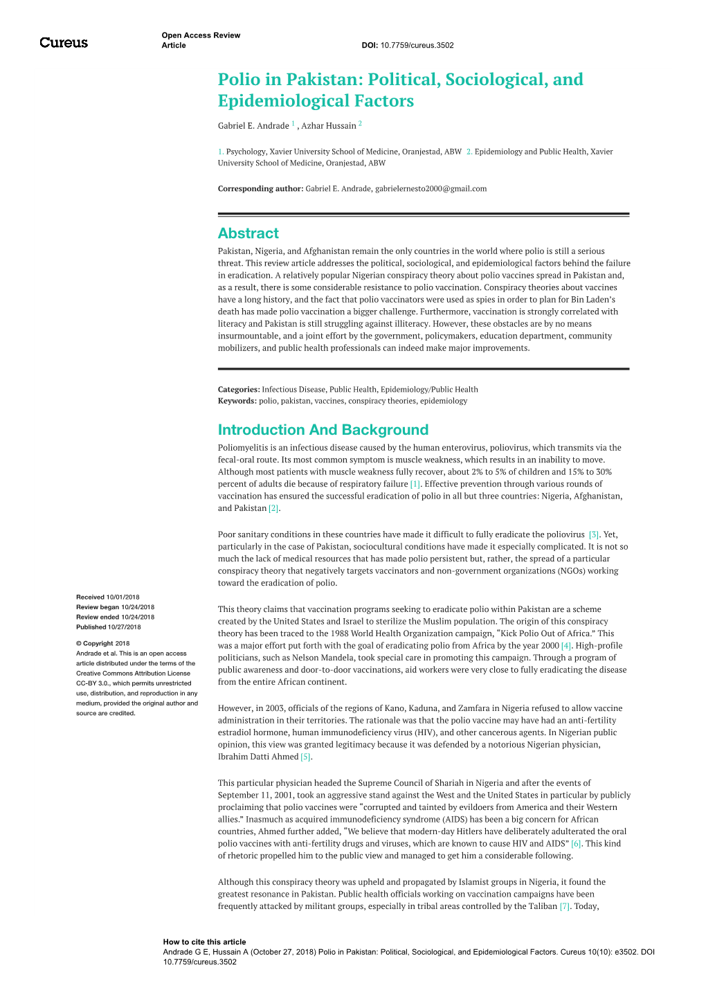 Polio in Pakistan: Political, Sociological, and Epidemiological Factors