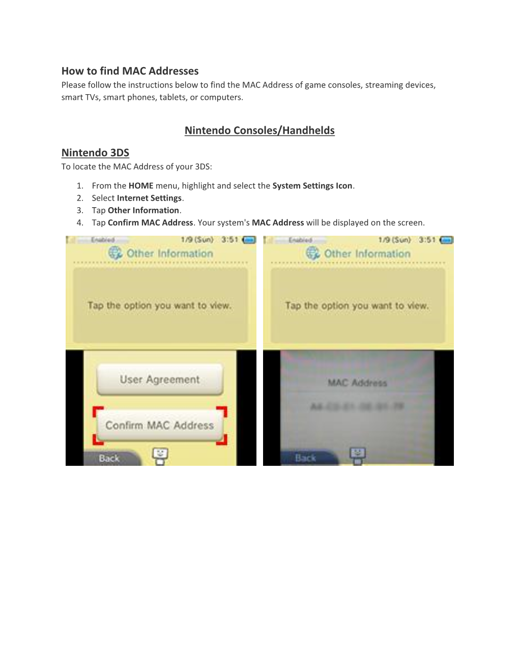How to Find MAC Addresses Nintendo Consoles/Handhelds Nintendo
