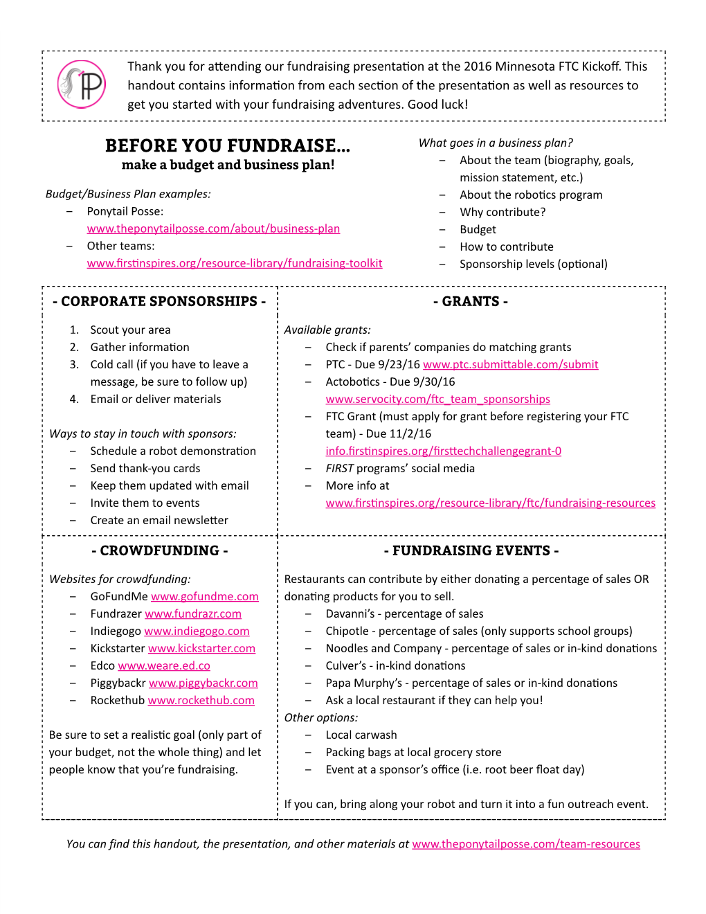 Fundraising Handout