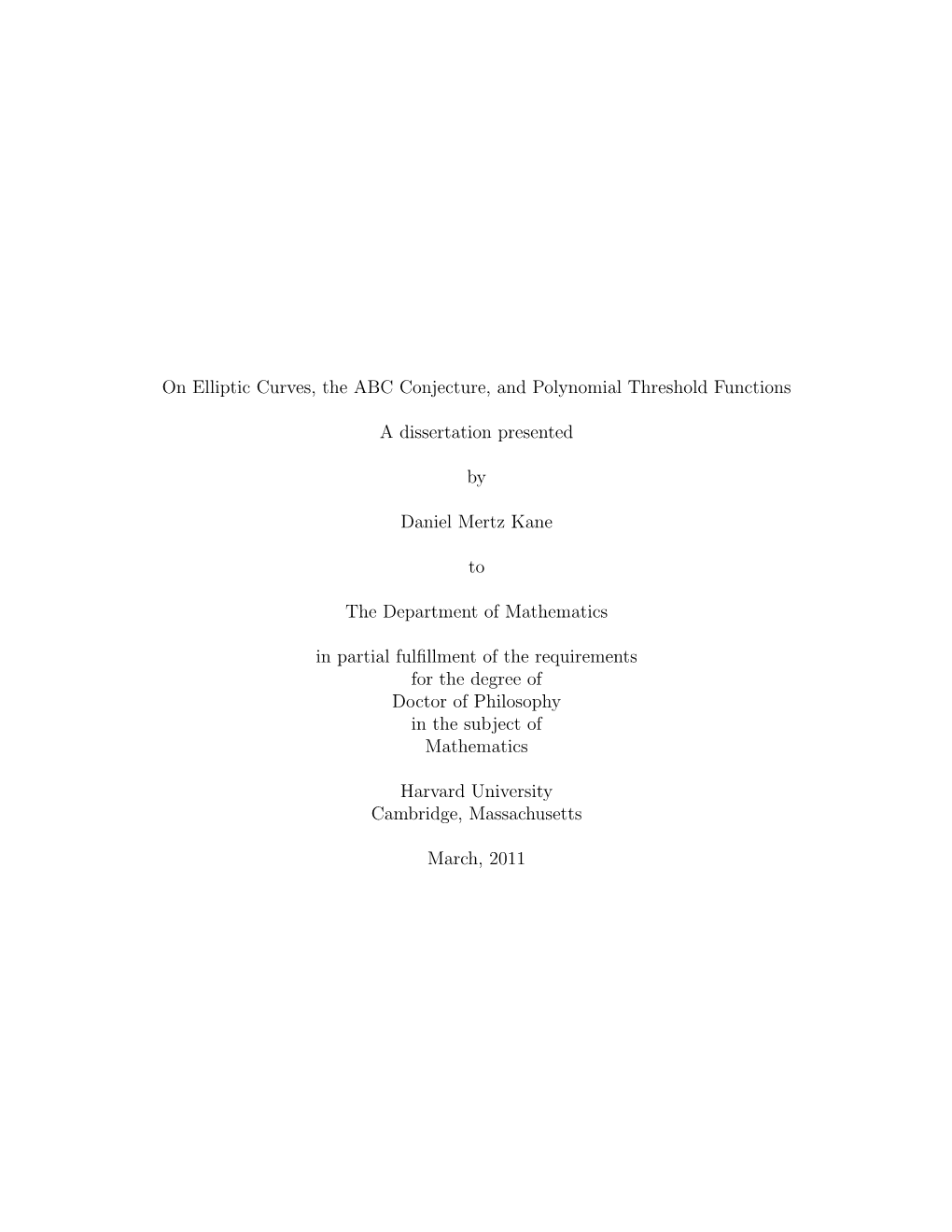 On Elliptic Curves, the ABC Conjecture, and Polynomial Threshold Functions