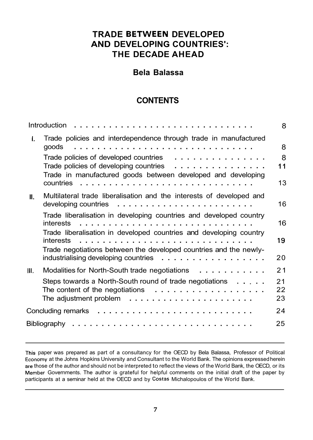 Trade Between Developed and Developing Countries': the Decade Ahead