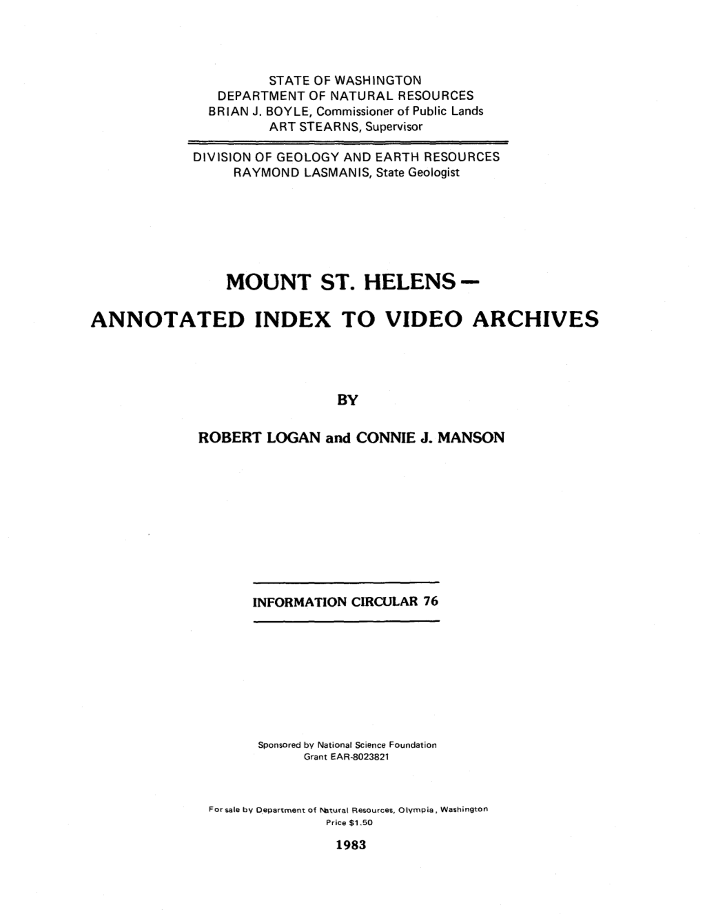 Mount St. Helens­ Annotated Index to Video Archives