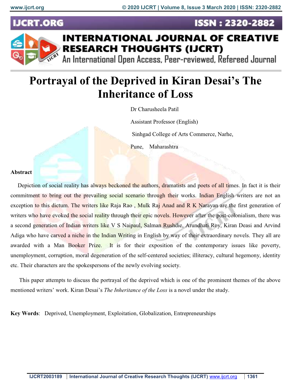 Portrayal of the Deprived in Kiran Desai's the Inheritance of Loss