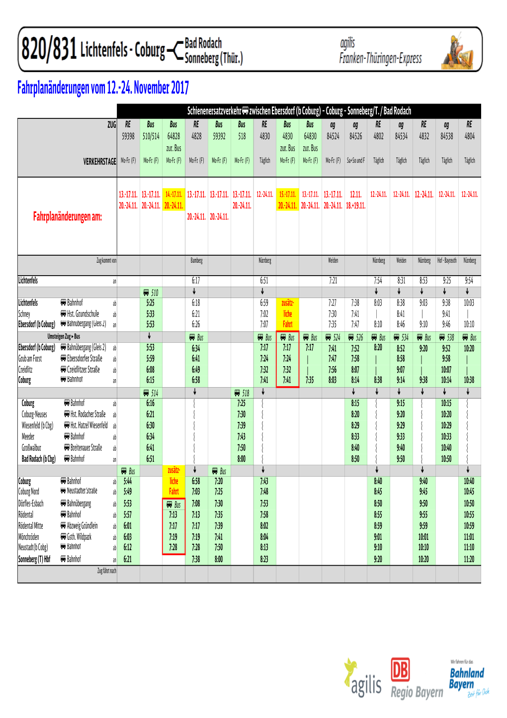 72352 Ersatzfahrplan Regio Agilis Zusatzbestellungen