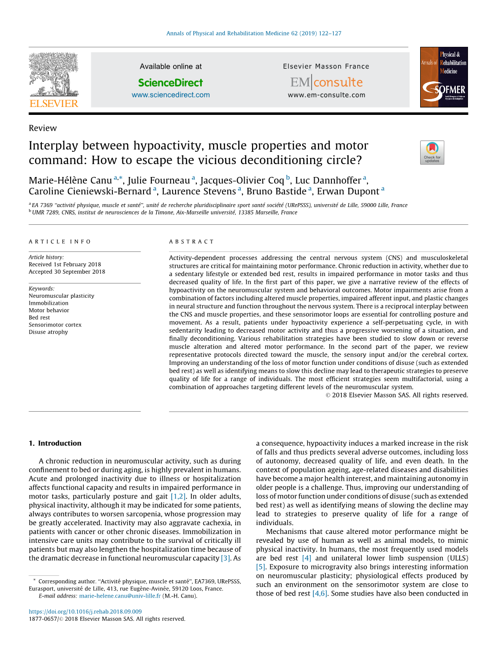 Interplay Between Hypoactivity, Muscle Properties and Motor Command