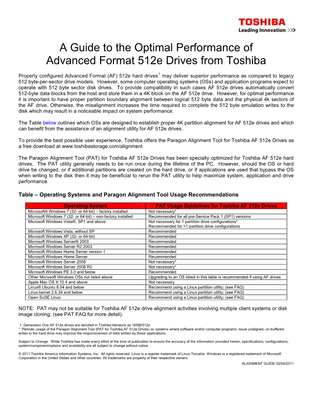 A Guide to the Optimal Performance of Advanced Format 512E Drives from Toshiba