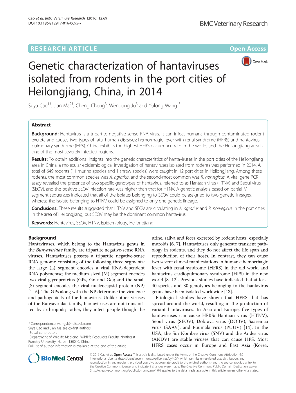 Genetic Characterization of Hantaviruses Isolated from Rodents